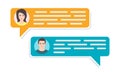 Chat background. Online messages on the screen. Man chatting with woman. Male and female avatars and speech bubbles. Vector Royalty Free Stock Photo